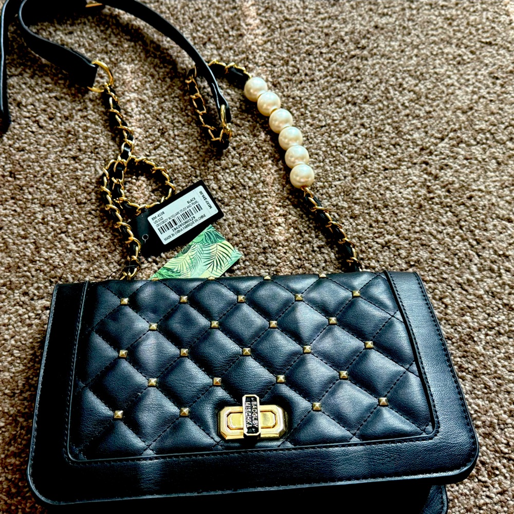 Michael Kors Blue Quilted Crossbody Bag with Gold Accents